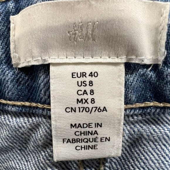 H&M Jeans Women 8 Blue Light Wash Straight Raw Hem High Rise Cropped - Picture 4 of 11